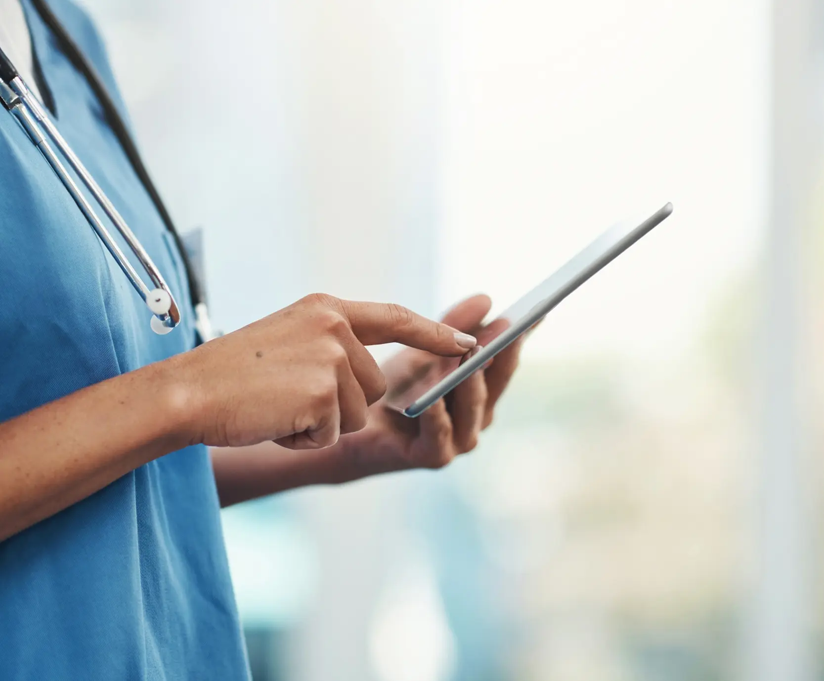 Medical staff with digital device