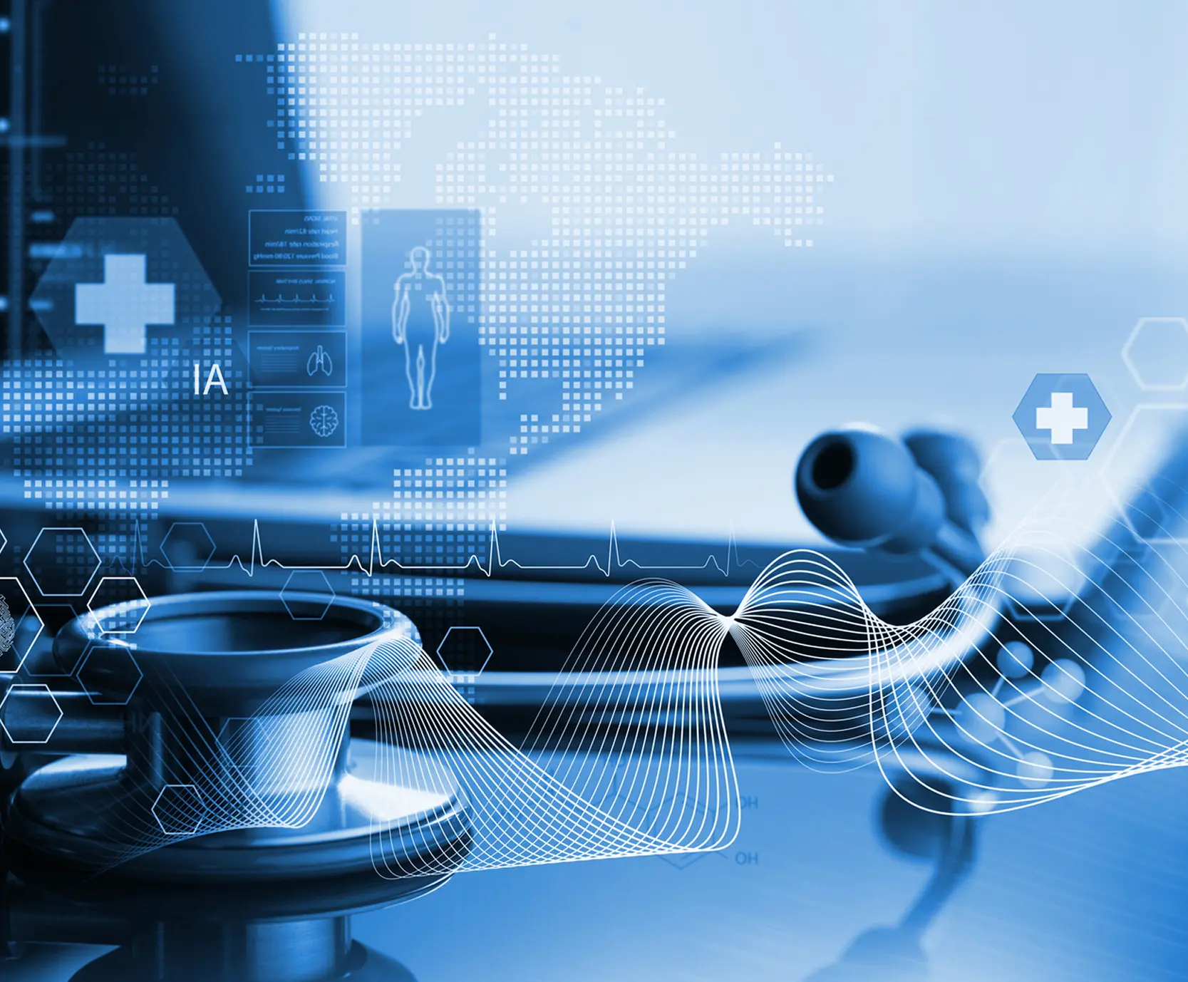 Digital healthcare interface with stethoscope