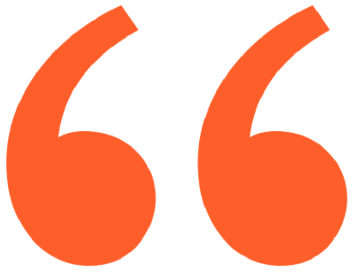 Orange quotation marks on black background